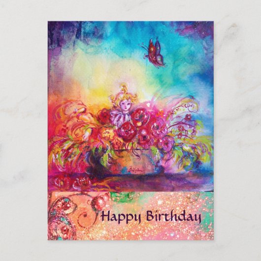 サンベリーナ、花籠および蝶 ポストカード (正面)