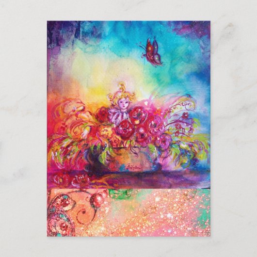 サンベリーナ、花籠および蝶 ポストカード (正面)
