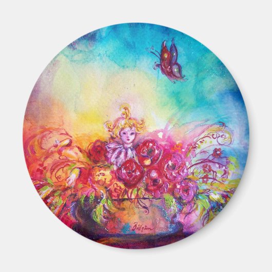 サンベリーナ、花籠および蝶 マグネット (正面)