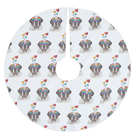 サンベルナルドッグとハートバレンタインデー ブラッシュドポリエステルツリースカート (正面)