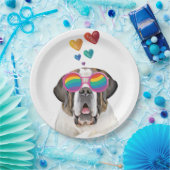 サンベルナルドッグとハートバレンタインデー ペーパープレート (パーティー)