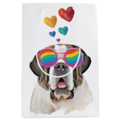 サンベルナルドッグとハートバレンタインデー ミディアムペーパーバッグ (正面)