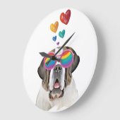 サンベルナルドッグとハートバレンタインデー ラージ壁時計 (傾斜)