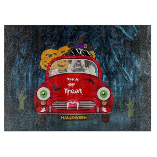 サンベルナルドッグドライビングカーホラーハロウィーン カッティングボード (正面)