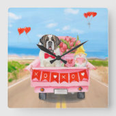 サンベルナルドッグバレンタインズデイトラックハート スクエア壁時計 (正面)