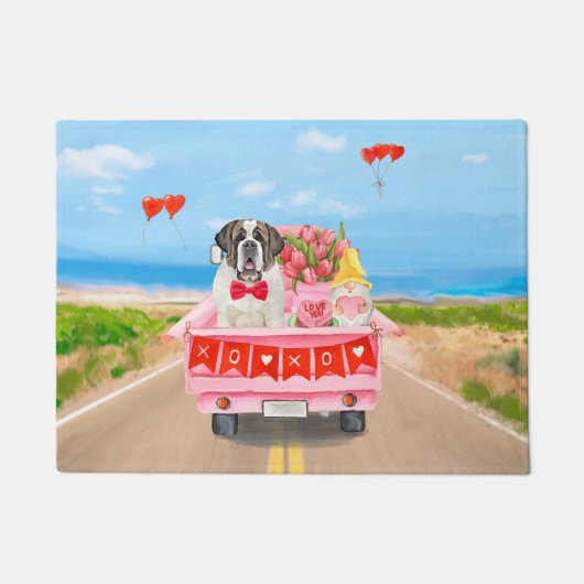 サンベルナルドッグバレンタインズデイトラックハート ドアマット (正面)