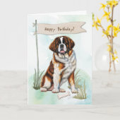 サンベルナルドッグブリードアンダー誕生日標識 カード (黄色い花)