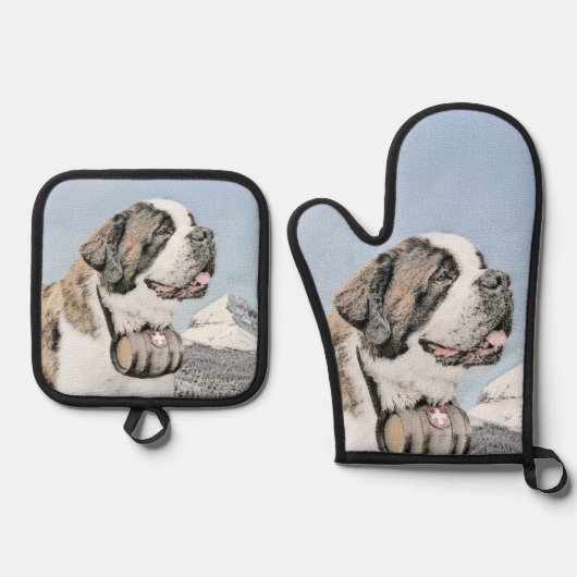 サンベルナルド絵を描ズラフセントオリジナルドッグアート 鍋つかみ&鍋敷きセット (正面)