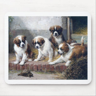 サンベルナール峠の子犬のカメのかわいい絵画犬 マウスパッド