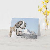 サンベルナール峠の絵画-かわいい元の犬の芸術 カード (黄色い花)
