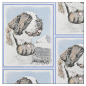 サンベルナール峠の絵画-かわいい元の犬の芸術 ファブリック (クローズアップ)
