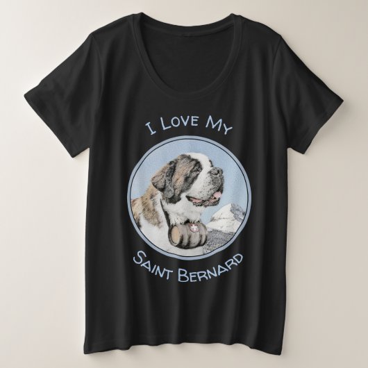 サンベルナール峠の絵画-かわいい元の犬の芸術 プラスサイズTシャツ (デザイン正面)