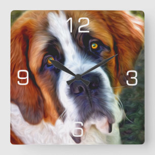 サンベルナール峠犬の絵画 スクエア壁時計