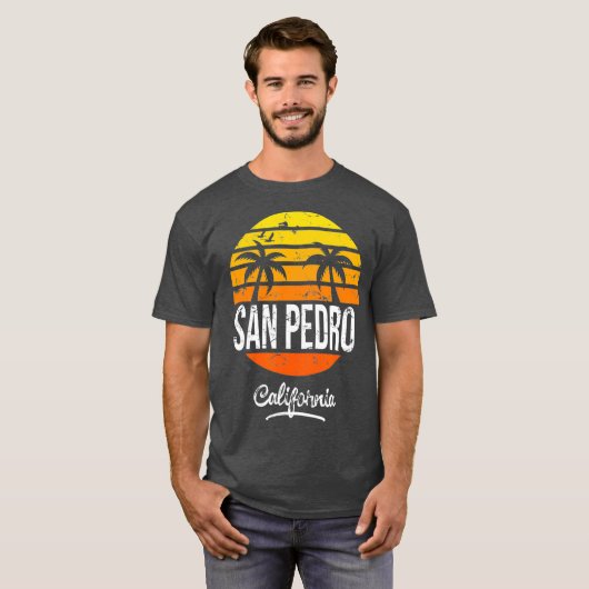 サンペドロカリフォルニアヴィンテージレトロビーチスタイル Tシャツ (正面フル)
