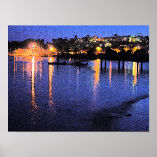 サンペドロマリーナアットナイトウォーターカラー ポスター (正面)