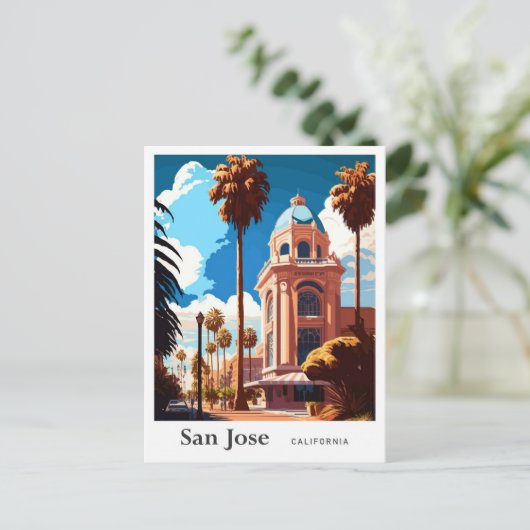サンホセカリフォルニアトラベルヴィンテージイラストレーション ポストカード (スタンド正面)