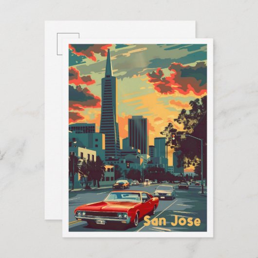 サンホセカリフォルニアヴィンテージトラベルイラストレーション ポストカード (正面/裏面)