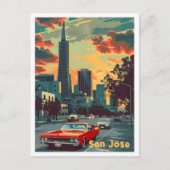 サンホセカリフォルニアヴィンテージトラベルイラストレーション ポストカード (正面)