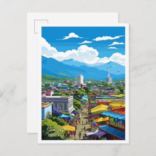 サンホセコスタリカヴィンテージトラベルイラストレーション ポストカード (正面/裏面)