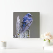 サンマミッシュ湖の上の男性の紫のマーティンネスト スクエア壁時計 (ホーム)