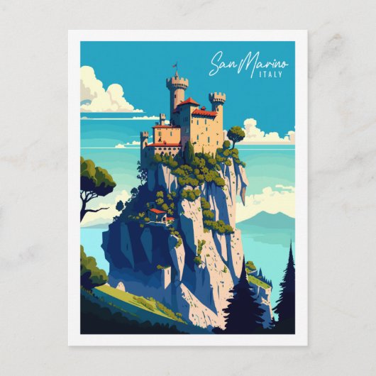 サンマリノイタリアヴィンテージ旅行イラストレーション ポストカード (正面)