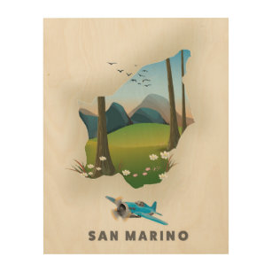 サンマリノ図解入りの、写真付きの旅行ポスター。 ウッドウォールアート