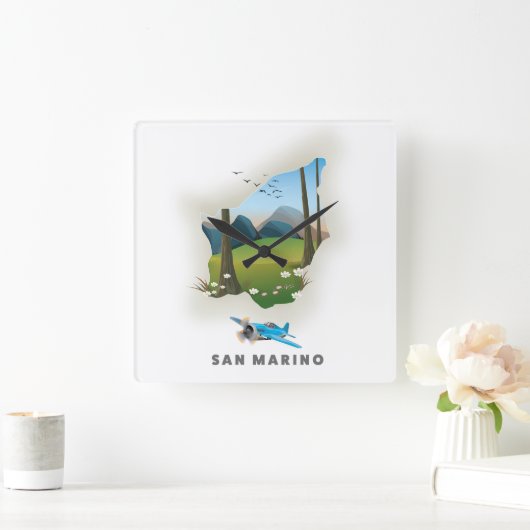 サンマリノ図解入りの、写真付きの旅行ポスター。 スクエア壁時計 (ホーム)