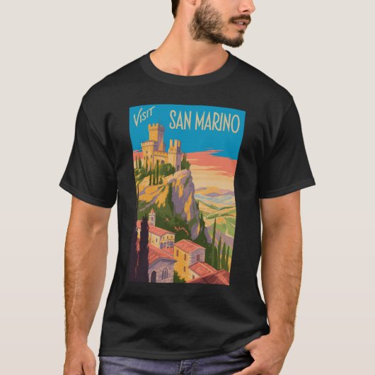 サンマリノ城イラスト 旅行アート ヴィンテージ Tシャツ (正面)