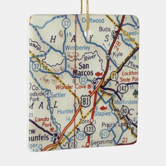 サンマルコステキサス州ヴィンテージの地図 セラミックオーナメント (右)