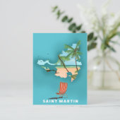 サンマルタン島のイラスト地図 ポストカード (スタンド正面)