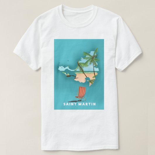 サンマルタン島のイラスト地図 Tシャツ (デザイン正面)