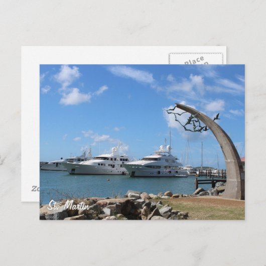 サンマルタン（サンマーテン）ヨットとコーストの写真 ポストカード (正面/裏面)