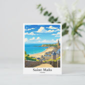 サンマロフランスアートヴィンテージトラベルイラストレーション ポストカード (スタンド正面)