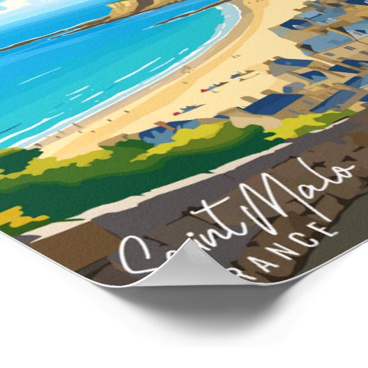 サンマロフランスヴィンテージ旅行イラストレーション ポスター (角)