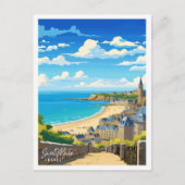 サンマロフランスヴィンテージ旅行イラストレーション ポストカード (正面)