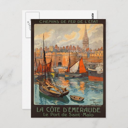 サンマロフランス – ヴィンテージフランスの旅行ポスター ポストカード (正面/裏面)