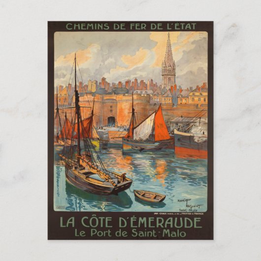 サンマロフランス – ヴィンテージフランスの旅行ポスター ポストカード (正面)