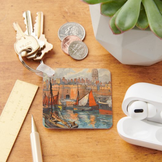 サンマロ，フランス，ヴィンテージ旅行ポスターアート キーホルダー (デスク)