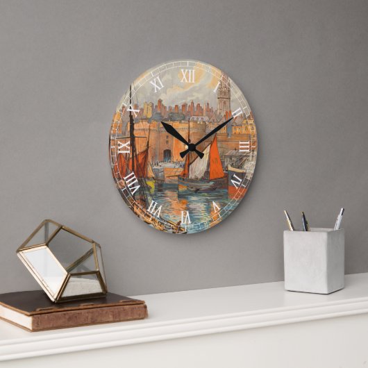 サンマロ，フランス，ヴィンテージ旅行ポスターアート ラージ壁時計 (オフィス)