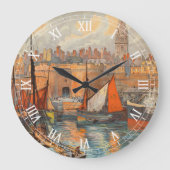 サンマロ，フランス，ヴィンテージ旅行ポスターアート ラージ壁時計 (正面)