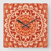 サンマンダラ南西ろうけつ染めコーラルオレンジ スクエア壁時計 (正面)