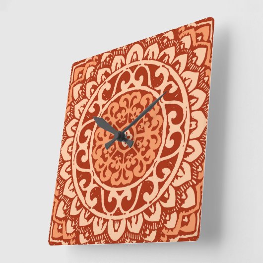 サンマンダラ南西ろうけつ染めコーラルオレンジ スクエア壁時計 (傾斜)