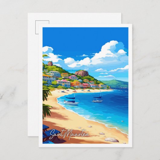 サンマーテンヴィンテージ旅行イラストレーション ポストカード (正面/裏面)