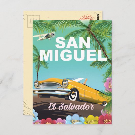 サンミゲルエルサルバドルのヴィンテージ旅行ポスター ポストカード (正面/裏面)
