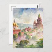 サンミゲルデアレンデメキシコの水彩画 ポストカード (正面/裏面)