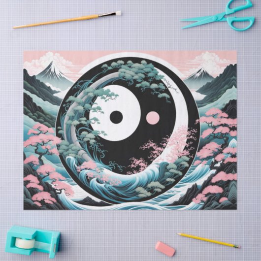 サンムーンウェーブフローラマウンテンピンクセージティール(緑がかった色) 薄葉紙 (クラフト)