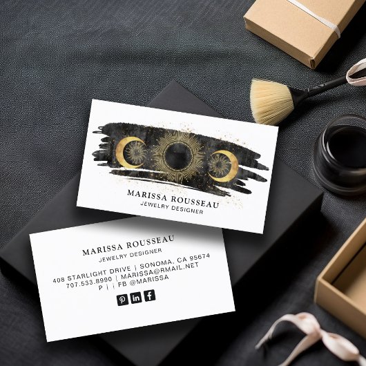 サンムーンスターズ金ゴールド白黒ジュエリーデザイナー 名刺