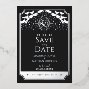 サンムーンタロット結婚ズシルバーブラックSave the Date 箔招待状