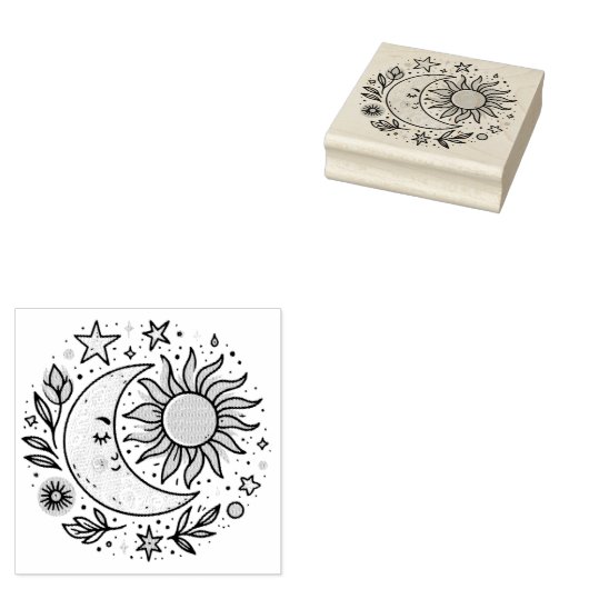サンムーンフローラピンクイエロー〔占星術の〕十二宮図 占星術の ラバースタンプ (押印)