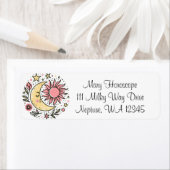 サンムーンフローラピンクイエロー〔占星術の〕十二宮図 占星術の ラベル (インサイチュ)